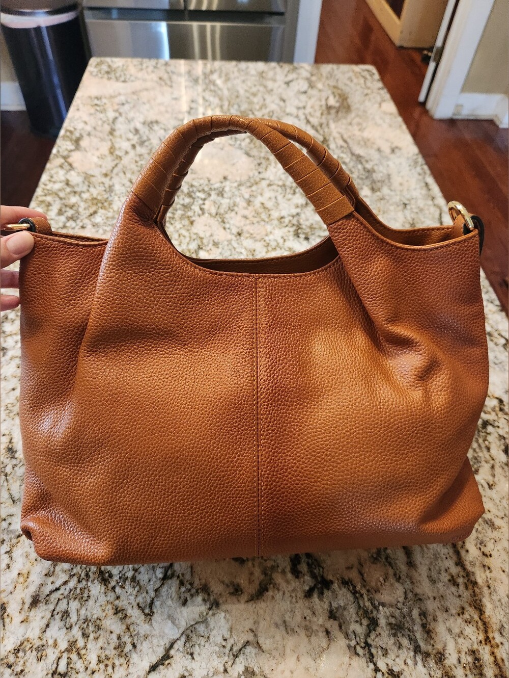 Kattee Handbag Leather Pebbled, Satchel Camel Tan, Crossbody Bag Tote EUC Purse
